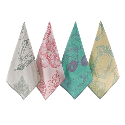 Sea Me at Home Dish Towels for Kitchen, Jacquard Tea Towel Set, Stylish and Functional, a Great Gift for Any Home, 100% Turkish Cotton Towel Set of 4 (garden Vegetables)