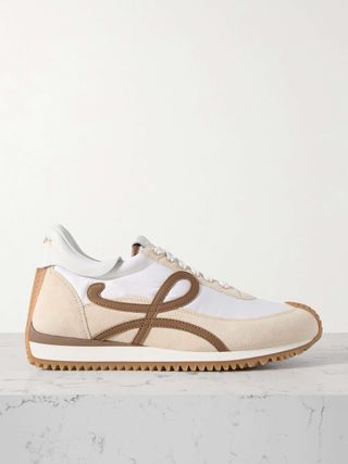 Flow Runner Leather-Trimmed Shell and Suede Sneakers