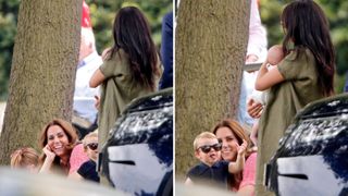 Two photos of Kate Middleton and Prince George with Meghan Markle and a baby Prince Archie