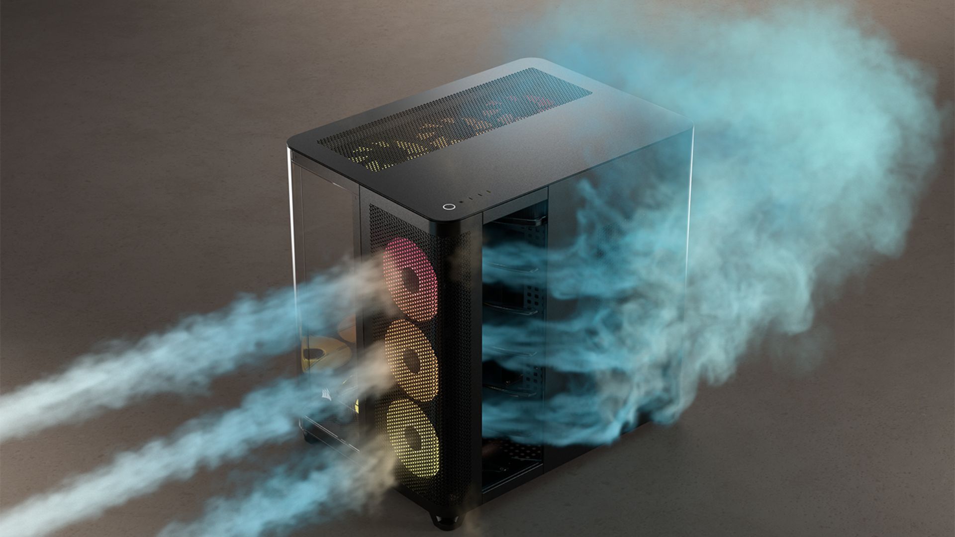 An airflow demo picture of the AIO chamber of the Corsair Air 5400
