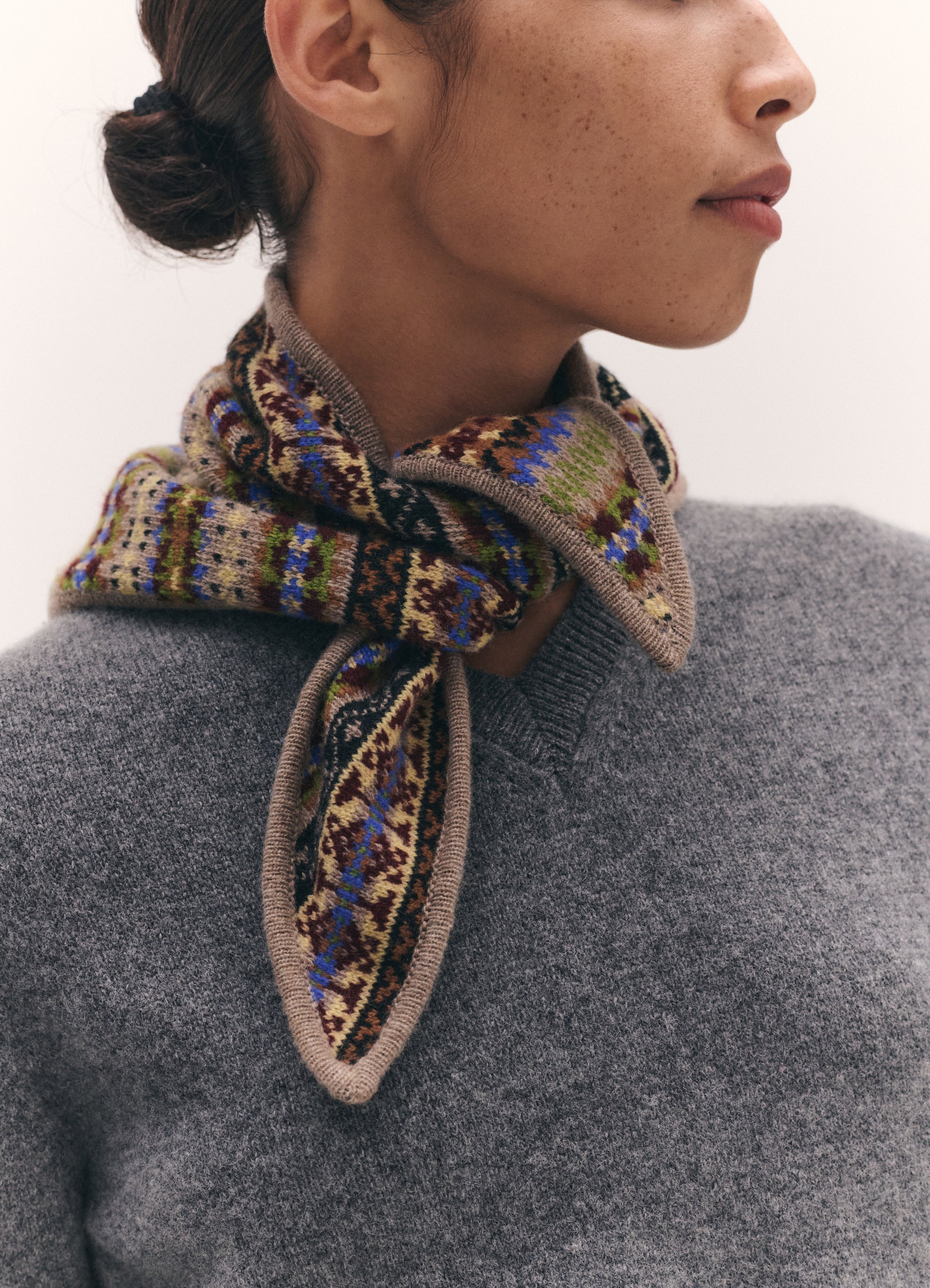 Fairisle Cashmere Foulard in Dark Natural Multi