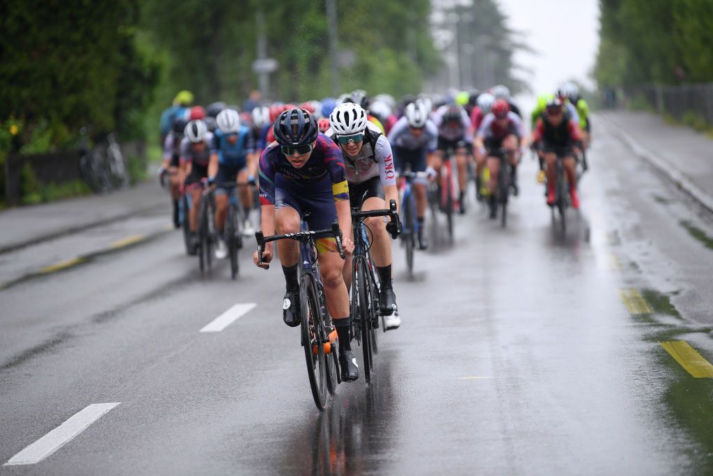 FRAUENFELD SWITZERLAND JUNE 06 Ella Harris of New Zealand and Team Canyon SRAM Racing attack on breakaway during the 1st Tour de Suisse Women 2021 Stage 2 a 98km stage from Frauenfeld to Frauenfeld tourdesuisse tds tdswomen on June 06 2021 in Frauenfeld Switzerland Photo by Tim de WaeleGetty Images