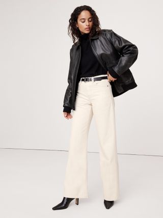 Banana Republic, The Icon Classic Wide-Leg Jeans in Ecru