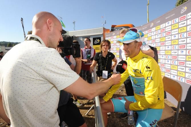 Vincenzo Nibali in the mix zone after stage 11
