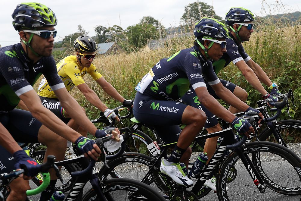 Nairo Alexander Quintana of Colombia riding for Movistar Team rides in the peloton during stage 3