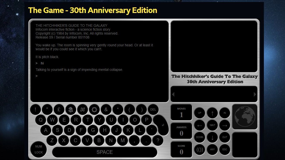 A keyboard with The Hitchhiker's Guide to the Galaxy 30th anniversary written on it