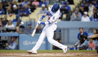 LOS ANGELES, CA - MAY 15: Los Angeles Dodgers right fielder Cody Bellinger (35) at bat during the game against the San Diego Padres on May 15, 2019, at Dodger Stadium in Los Angeles, CA.