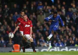 Daniel Sturridge has a shot on goal as Chelsea beat Manchester United 5-4 in the 2012 Capital One Cup fourth round