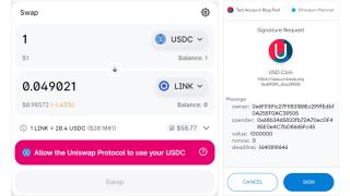 A screenshot of a decentralised exchange platform's UI