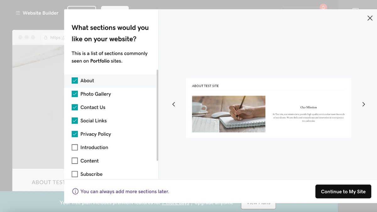 Screenshot from GoDaddy Website Builder interface