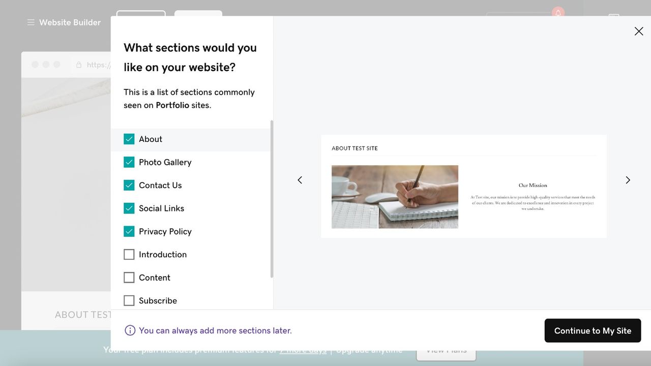 Screenshot from GoDaddy Website Builder interface