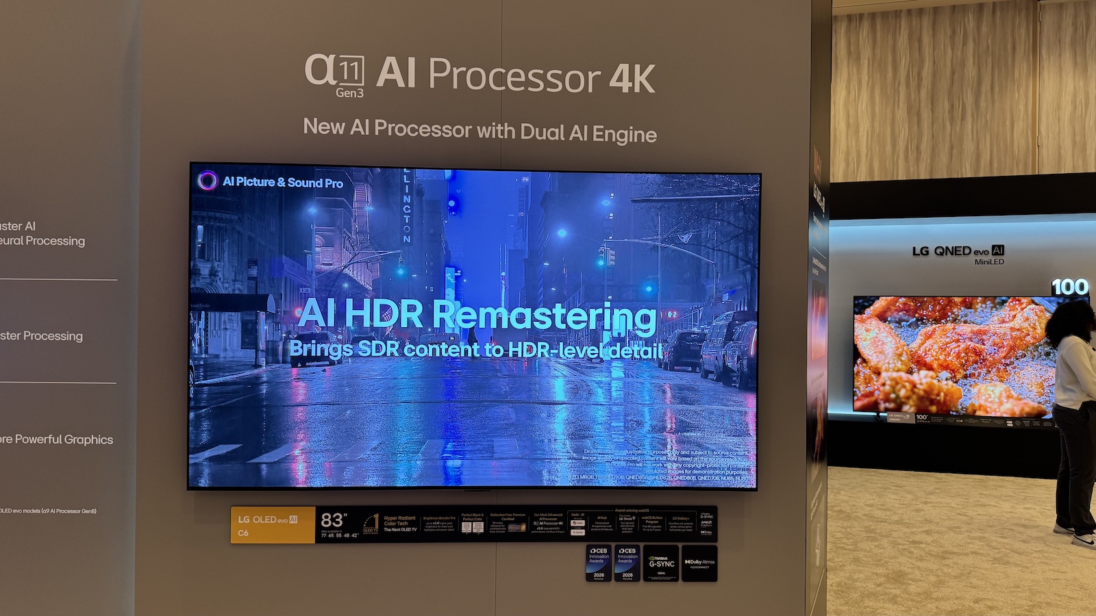 The LG W6 OLED TV, pictured in situ on a stand at CES 2026