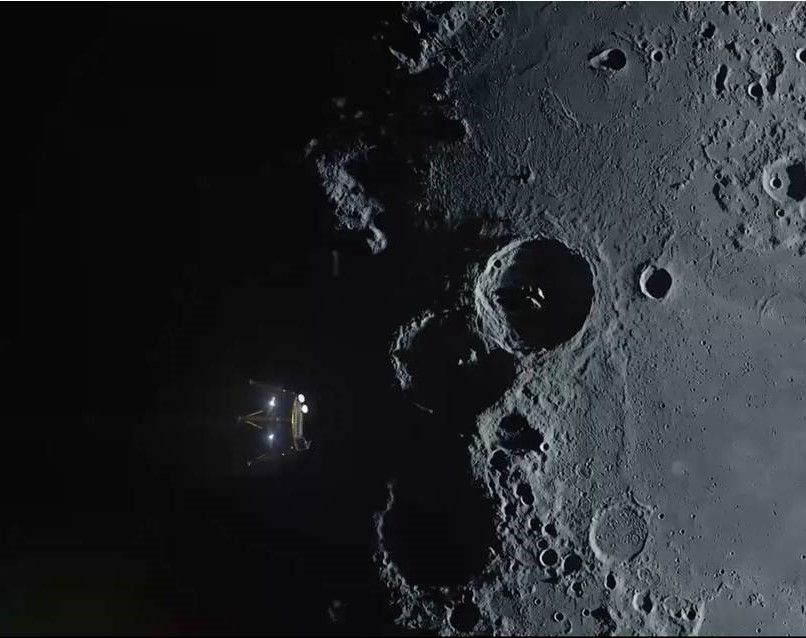 An artist&#039;s illustration of the Israeli lunar lander Beresheet over the moon ahead of its planned landing on April 11, 2019.