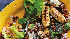 A plate of charred courgette salad with chickpeas