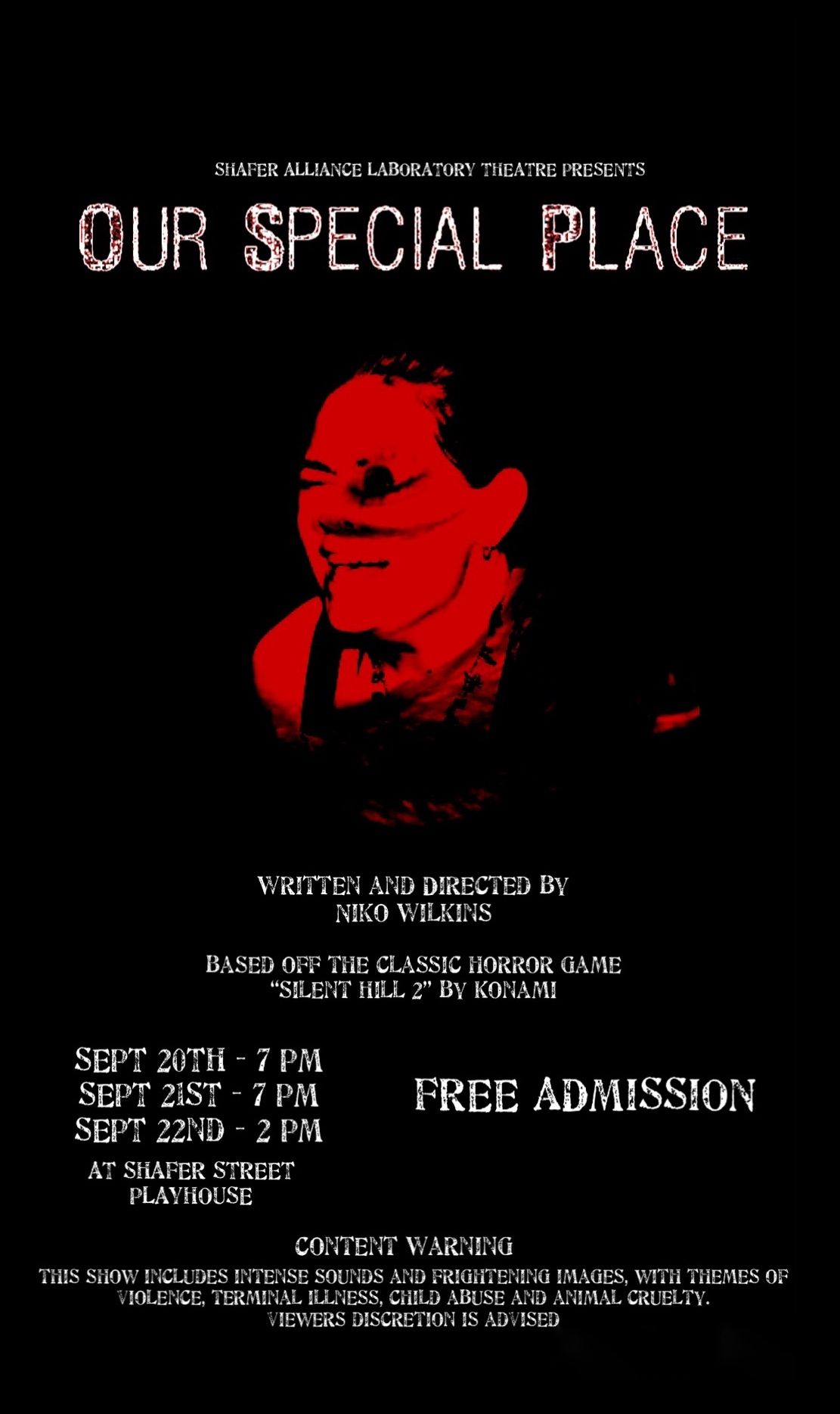 Poster for Silent Hill 2 stage adaptation "Our Special Place"