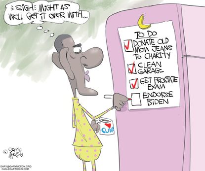 Political Cartoon U.S. Obama endorses Biden checks off chore list 2020 election