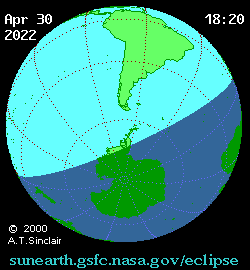 Diagram showing the path of the April 30 partial solar eclipse.