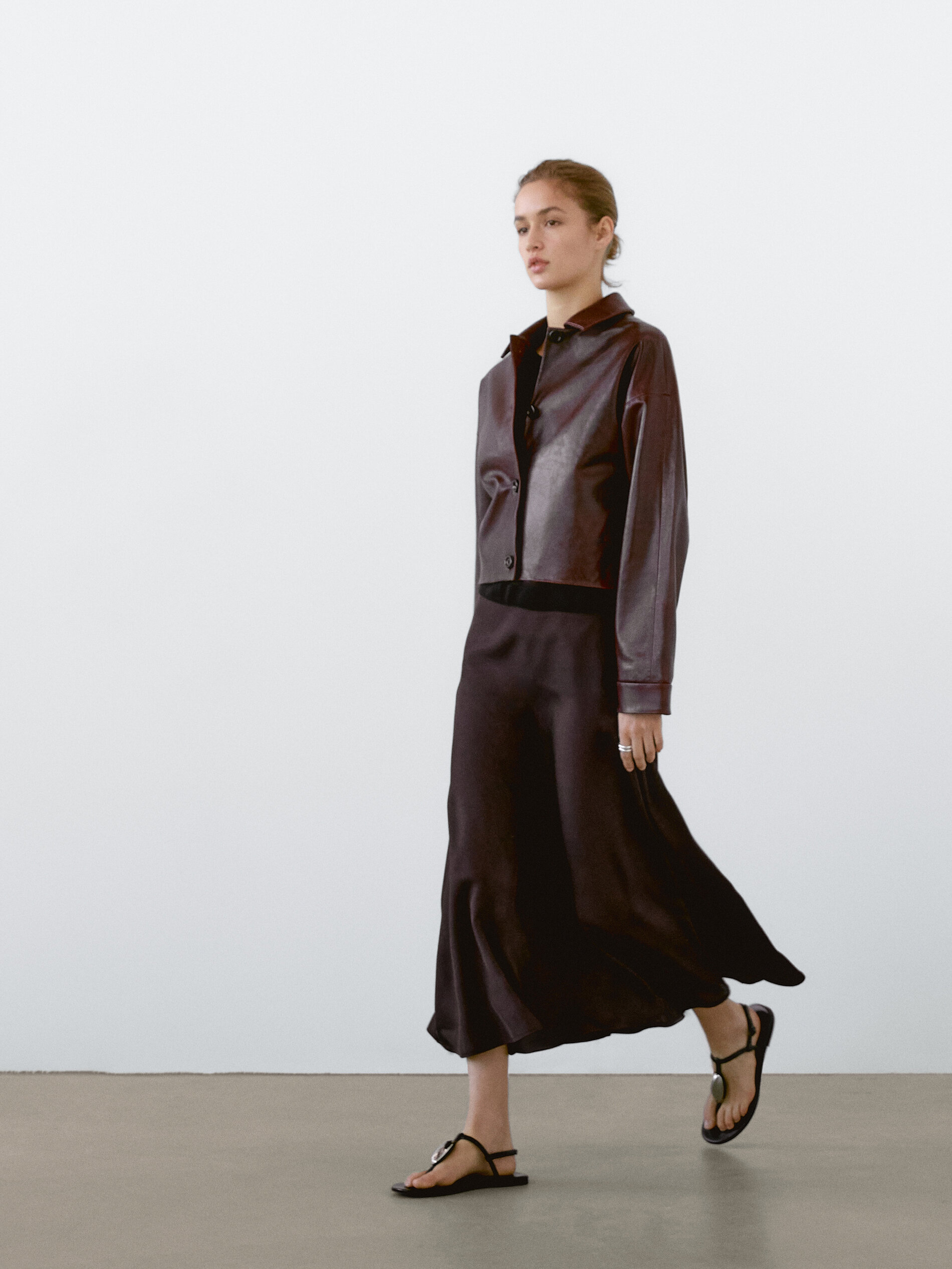 Satin Midi Skirt With Yoke Detail