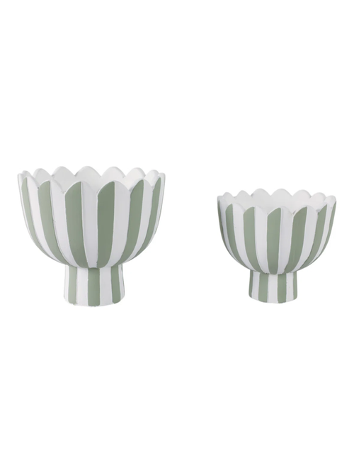 Scalloped Rim Striped Planters, Set of 2