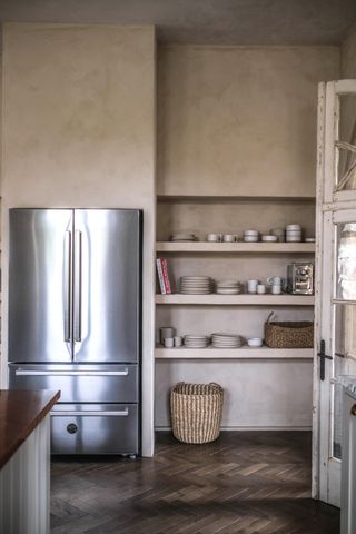 rustic kitchen with open shelves