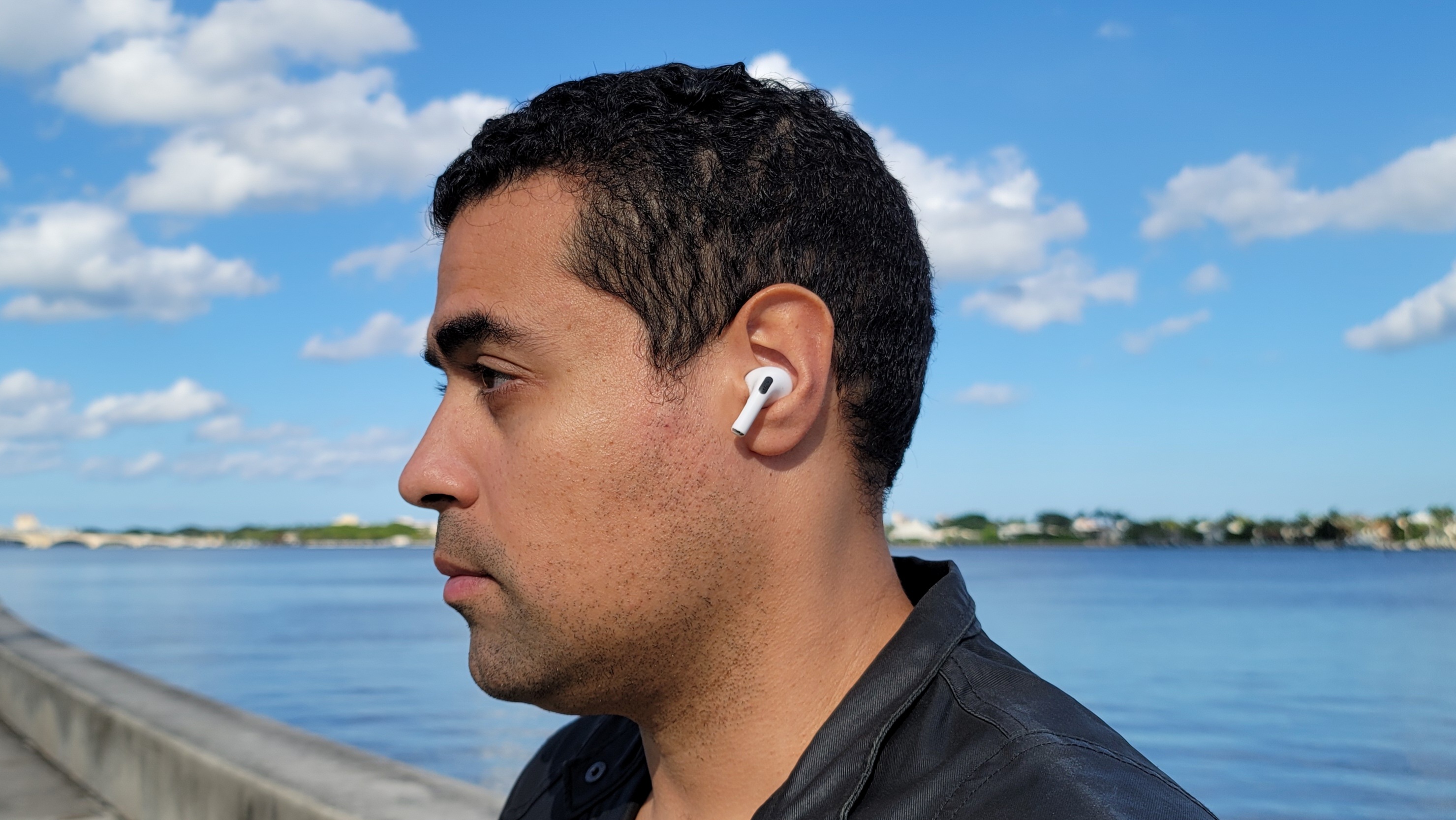 Our reviewer wearing the Apple AirPods 3