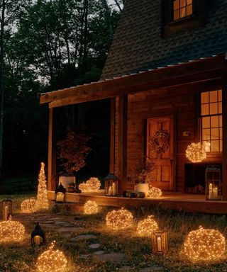 pumpkin garden lighting in a backyard