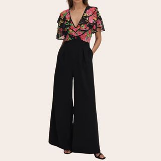 Florere Ruffle Sleeve Jumpsuit in Pink/Black