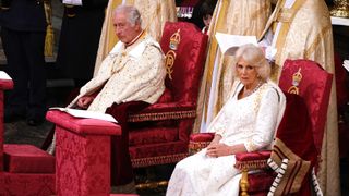 King Charles III and Queen Camilla attend their Coronation at Westminster Abbey on May 6, 2023