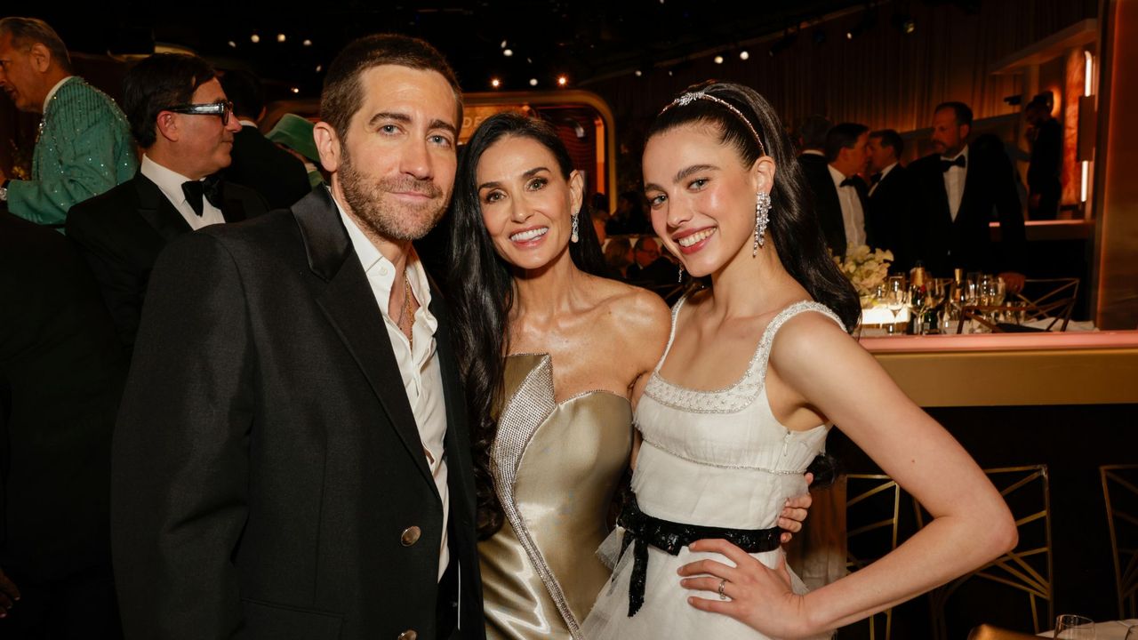 Jake Gyllenhaal, Demi Moore and Margaret Qualley attend the 82nd Annual Golden Globe Awards