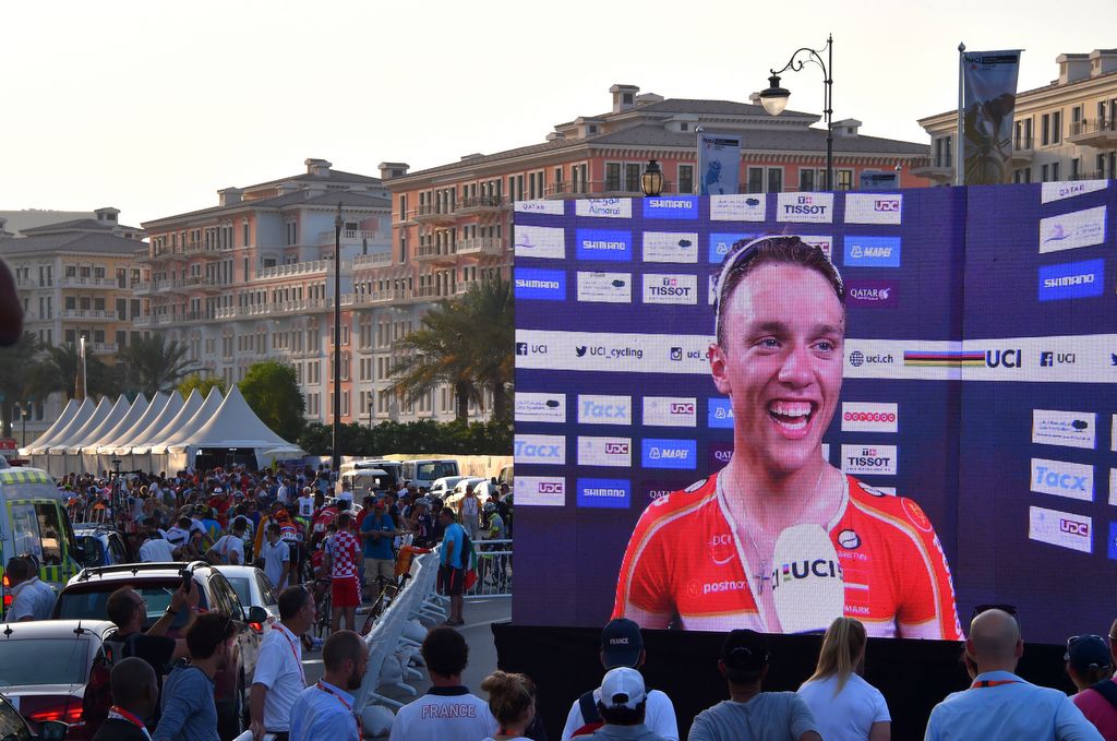 A beaming Jakob Egholm (Denmark) on the big screen