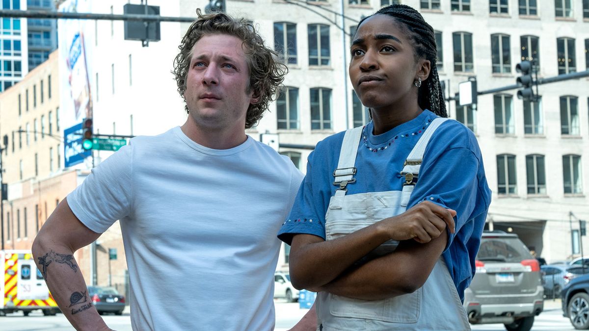 Jeremy Allen White as Carmen “Carmy” Berzatto, Ayo Edebiri as Sydney Adamu on &quot;The Bear.&quot;