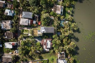 The Plumeria a concrete house engulfed in tropical foliage in India