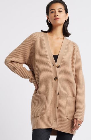 Wool & Cashmere Longline Rib Cardigan