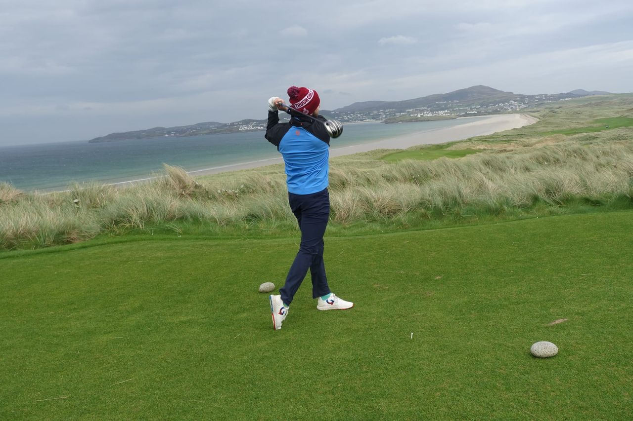Monty on the tee box
