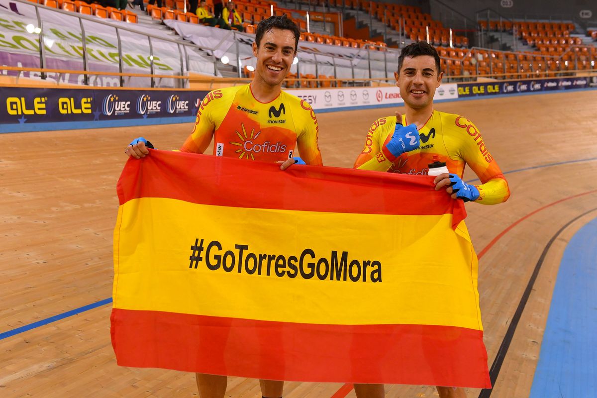2020 UEC Track European Championships Plovdiv 5th Day 15112020 Madison Men Sebastian Mora Spain Albert Torres Spain photo Dario BelingheriBettiniPhoto2020