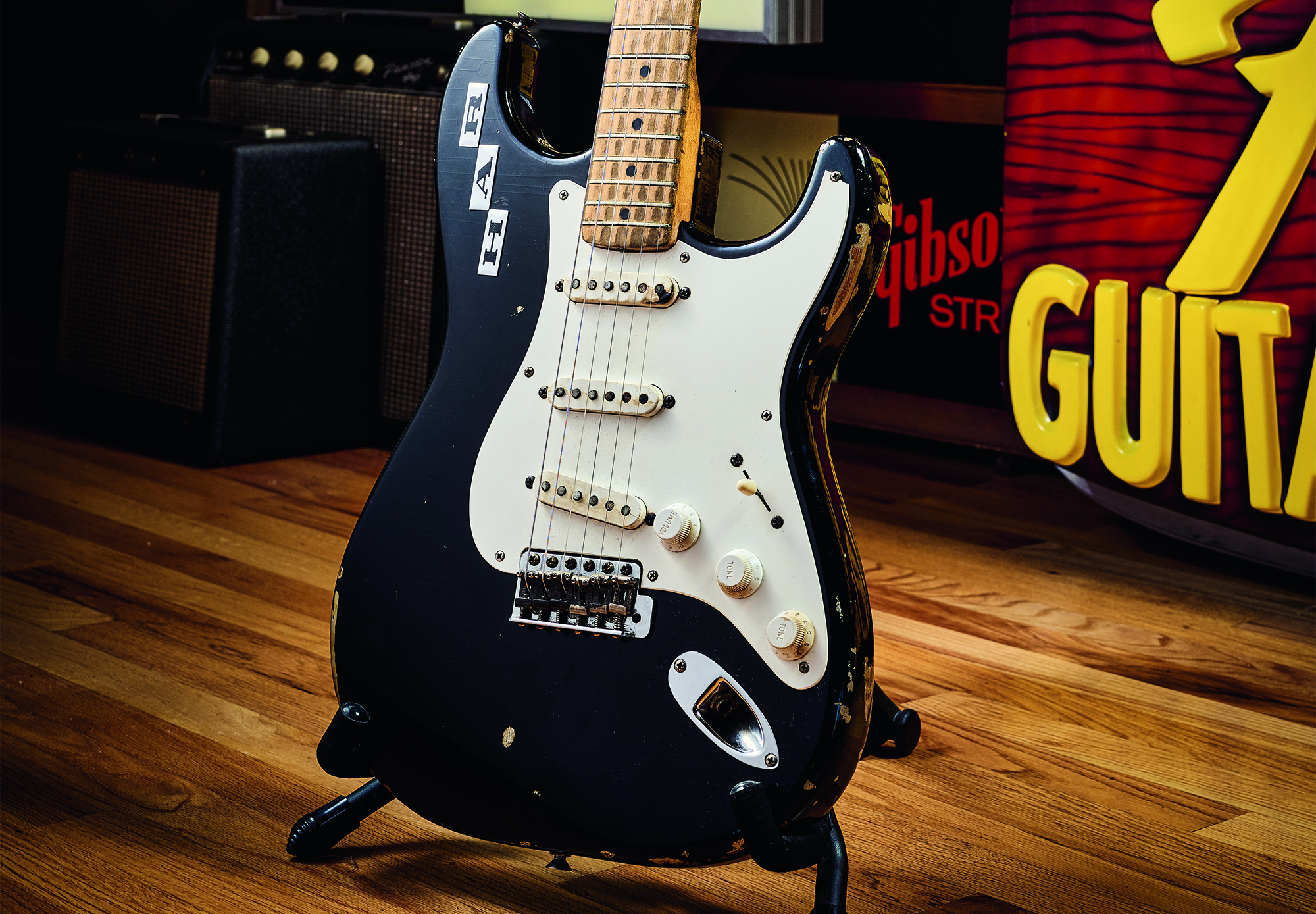 A photo showing the body of the Howard Reed 1955 Fender Stratocaster owned by Joe Bonamassa