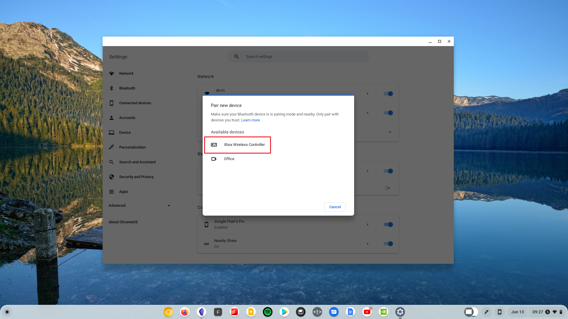 Pair Xbox Controller to Chromebook selected