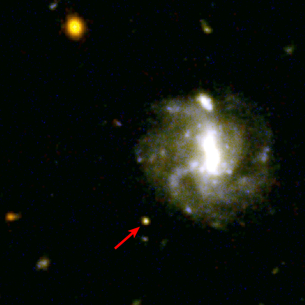 A series of images show a kilonova fading over about 10 days of observation by the Hubble Space Telescope.
