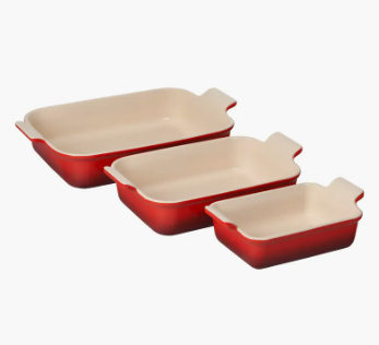Three piece Le Creuset baking set.
