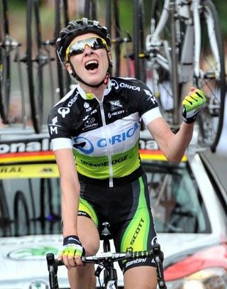 Judith Arndt (Orica-AIS) soloed away from Charlotte Becker to win the German road title
