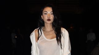 model wearing bold lipstick at Fashion Week