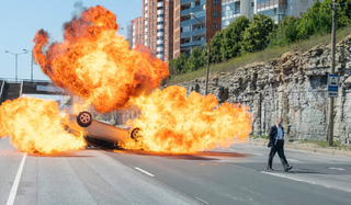 A car explodes in Christopher Nolan's Tenet