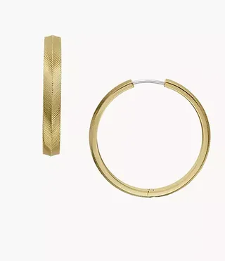 Harlow Linear Texture Gold-Tone Stainless Steel Hoop Earrings