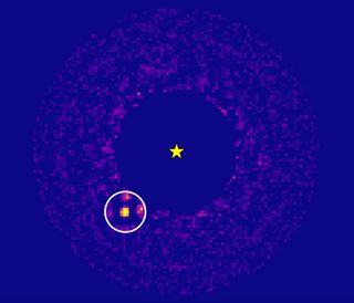 The newfound exoplanet HIP 99770 b (circled), as imaged by Japan's Subaru Telescope. Data from Europe’s star-mapping Gaia spacecraft revealed the likely presence of a big exoplanet in this system.