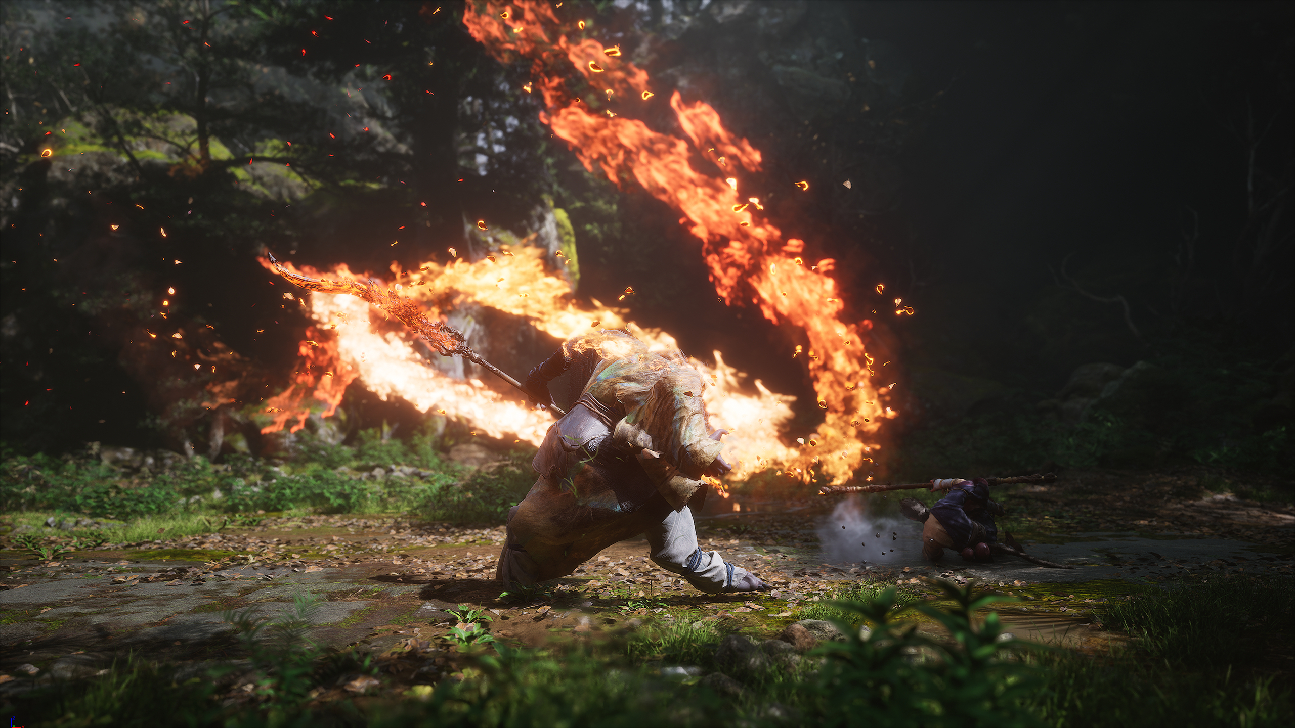 A promotional image showing combat in Black Myth: Wukong.