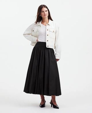 madewell, Poplin Smocked Bubble Midi Skirt