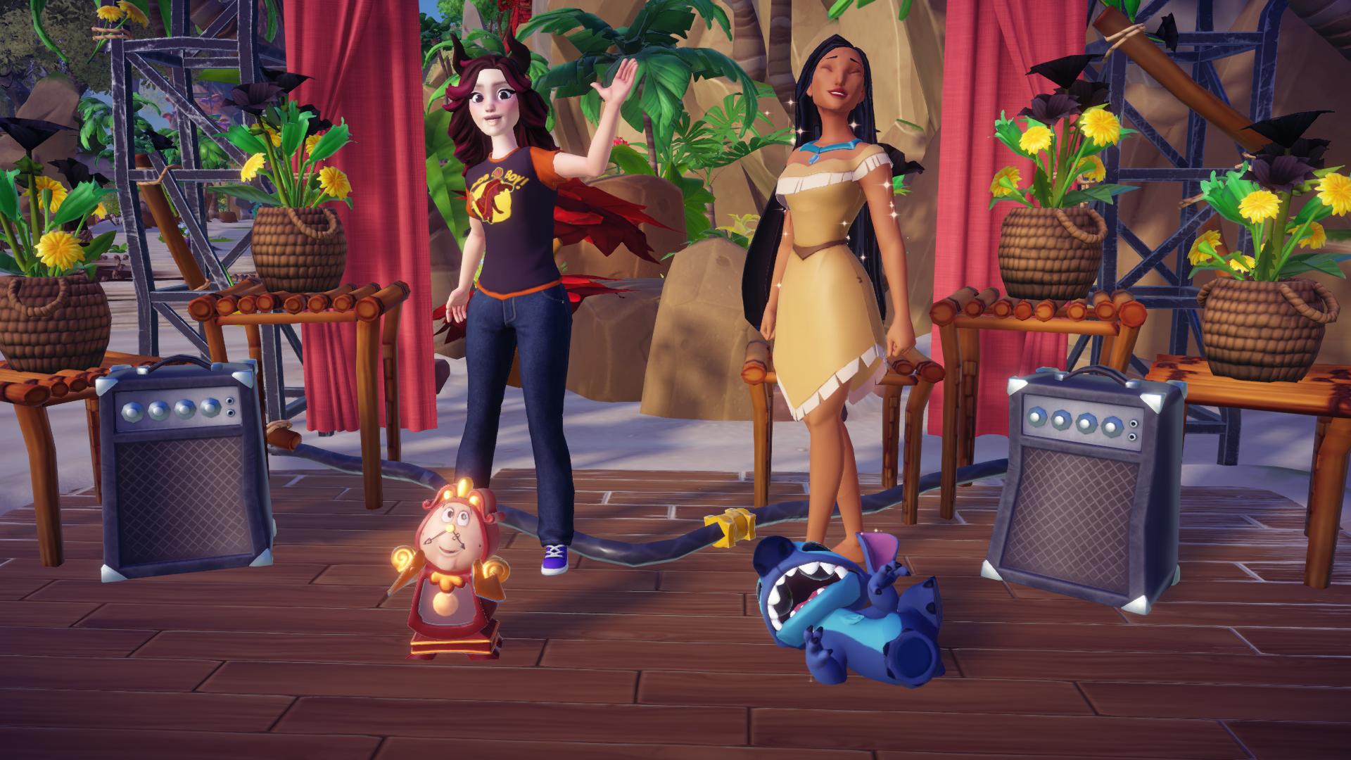 Disney Dreamlight Valley Working Together quest cast on a stage on Dazzle Beach