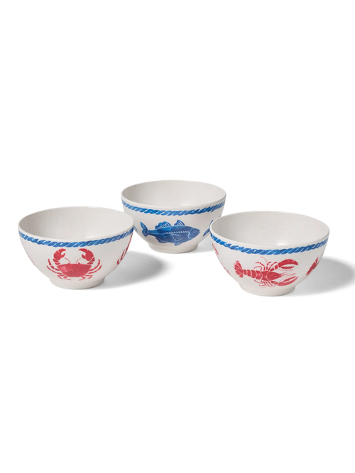 Seaside Melamine Pinch Bowls, Set of 3