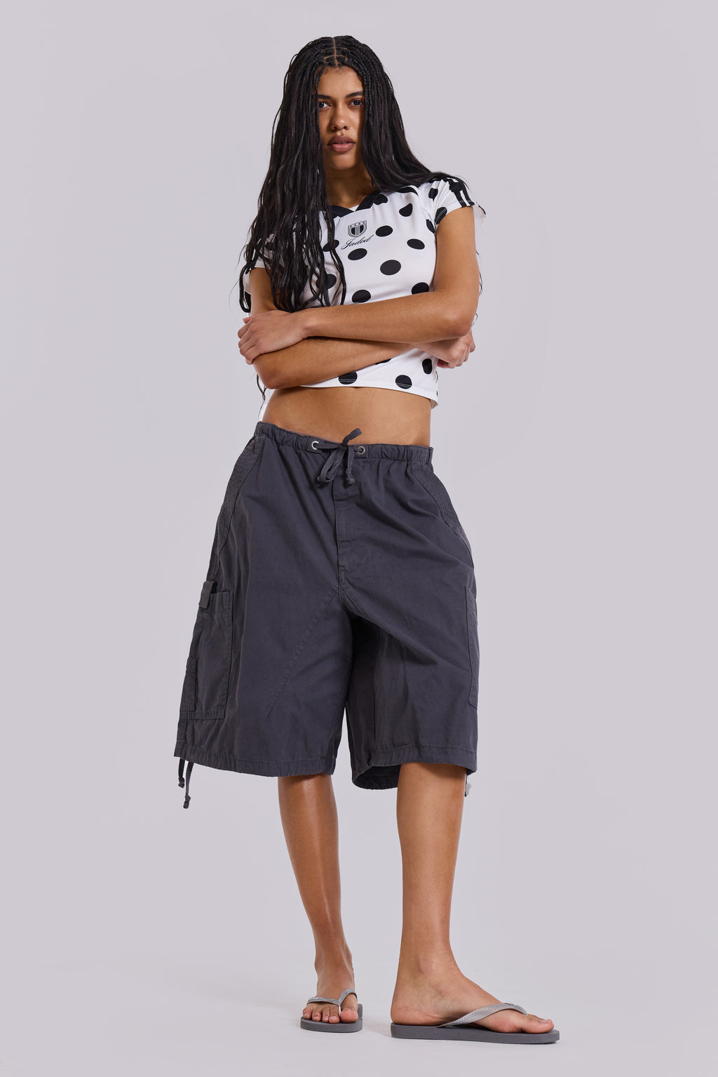 Vintage Gray Parachute Cargo Shorts