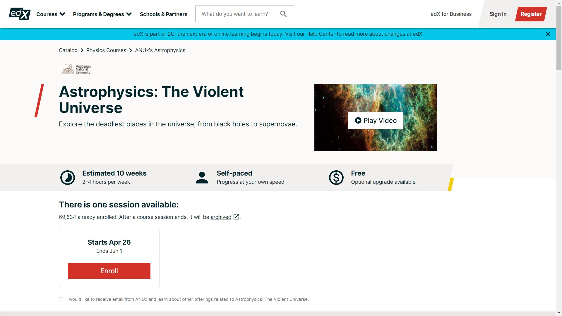 Astrophysics: The Violent Universe. Australian National University via edX